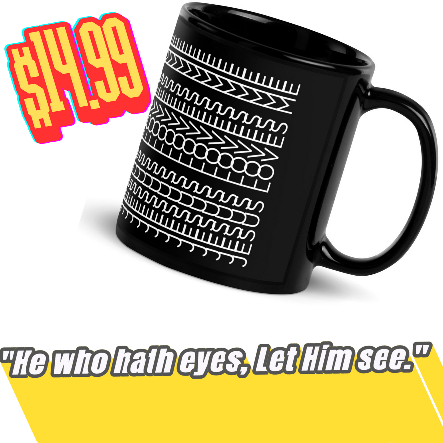 JESUS LOVES ME hidden pattern Black Glossy Mug